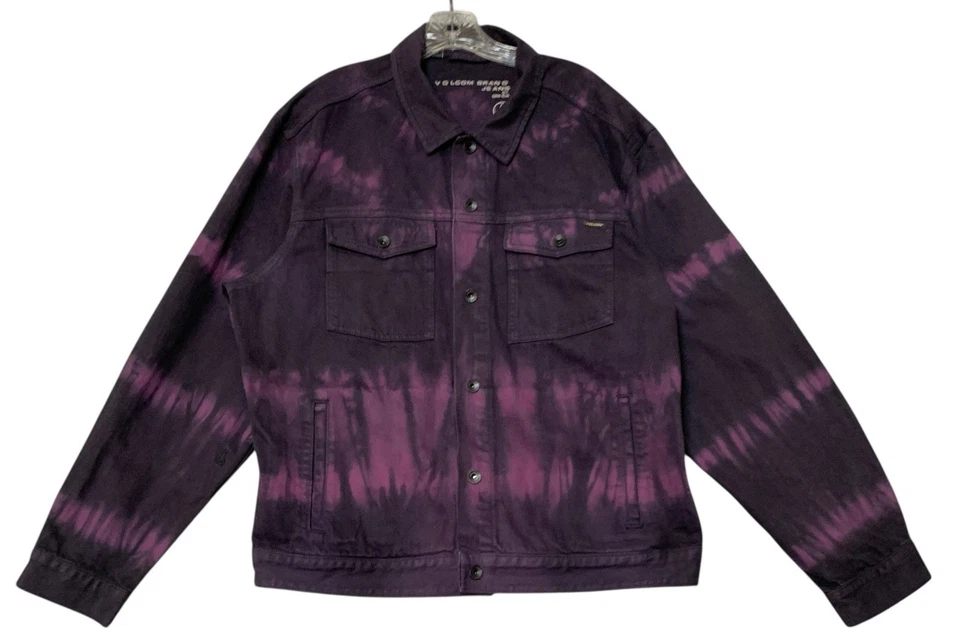 Volcom x Vaderetro Jacket Purple Tie Dye Denim Trucker Graphic Artist Mens Large - Image 2 of 4