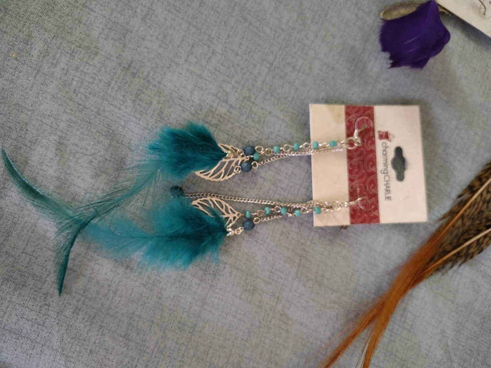 Charming Charlie перо серьги 5 пара пирсинг бирюза фиолетовый оранжевый - Изображение 3 из 4