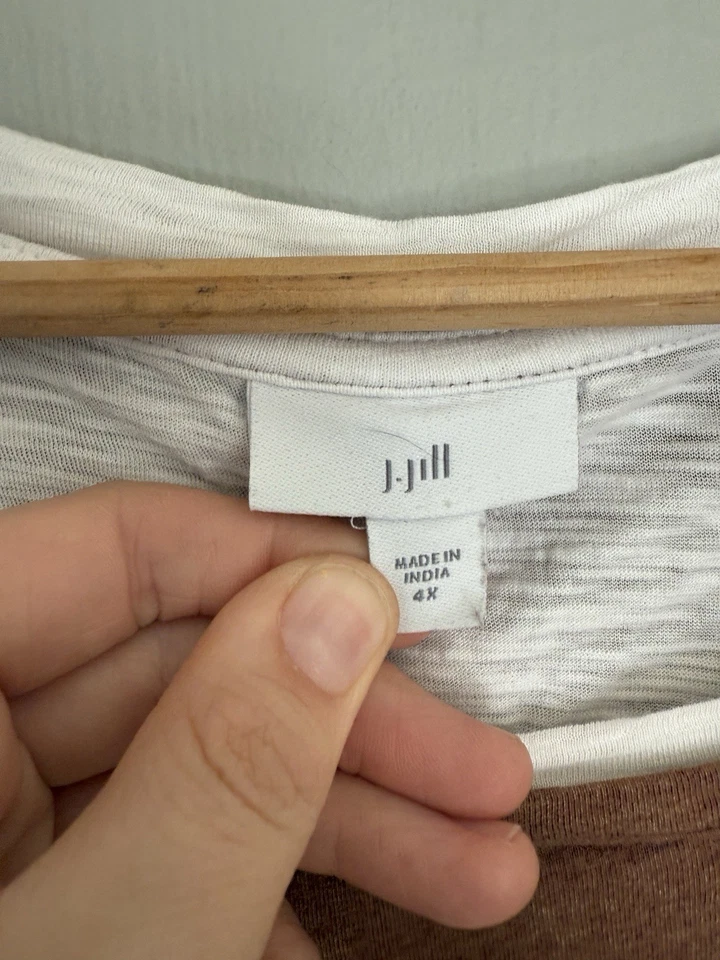 Top túnica J. Jill 4X doble capa marrón blanco cuello redondo algodón tencel Foto 4 de 4