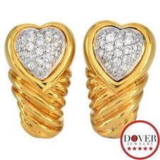 David Yurman 1.00cts Diamond 18K Gold Heart Clip On Earrings $5900.00 16.2 Gr NR