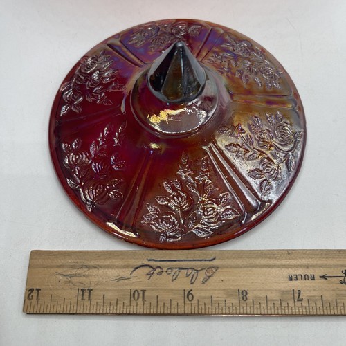Vintage Cabbage Rose Indian Glass Covered Candy Dish 1970'sFooted Trinket Dish - Picture 11 of 12