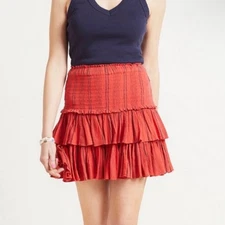 Sundry Mini Shirred Ruffle Skirt Red Size 4 (XL) NWT