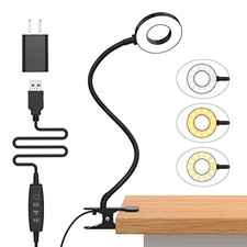 Desk Lamp LED Reading Light with Clamp, Flexible Arm, Black, 15.8 inch