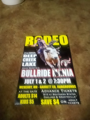 #ad Bullride Mania Pro Rodeo. Deep Creek Lake . McHenry MD Vintage Poster $35.00