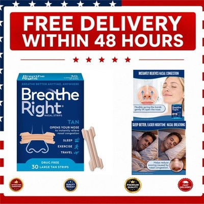 Breathe Right Nasal Strips Large Tan 30 Count Nasal Congestion Snoring