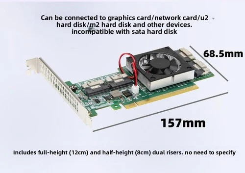PLX Expansion Card PLX8749 With 4 SFF8654 x8 Interfaces, Supporting 8 NVMe Hard