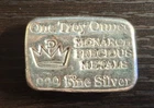 MONARCH PRECIOUS METALS SILVER 1 Oz. Poured Silver Bar .999 Fine Silver