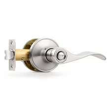 Satin Nickel Keyless Privacy Door Lever Lock For Bedroom And Bathroom
