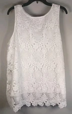 J.Jill Womens XL White Floral Knit Pattern Boho Cottagecore Sleeveless Top