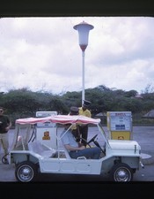 Curacao Mini Moke Car at Shell Station Gas Pump 1969 Kodachrome Color Slide
