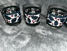 VINTAGE Set 6  West Virginia Glass Hollies & Berries Old Fashioned Glasses