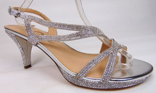 Nina Nerice Evening Heels Sandals Women's Size 9.0 M, Silver Metallic Rhinestone