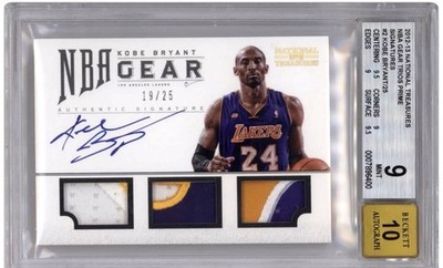 2012 National Treasures NBA Gear Trios Prime Kobe Bryant /25 Patch BGS 9 Auto 10