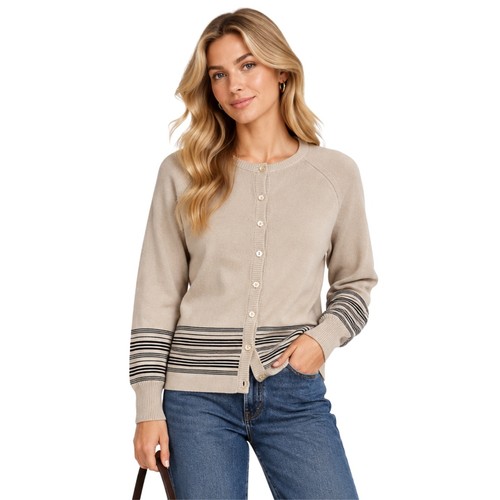 Givenchy, Cardigan maglione sportivo vintage Givenchy donna 34 XS beige a righe preppy twee