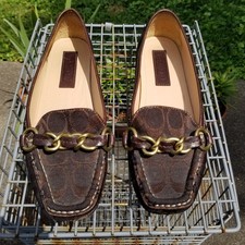 Coach Signature Edita Casual Driver Walking Dress Flats Loafers Gold Chain SZ 7M