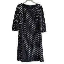 Lauren Ralph Lauren Black Dress Polka Dots Size 6 Liquid Knit Preppy Luxury