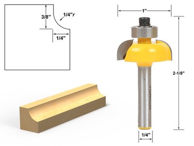 1/4'' Radius Cove Edge Forming Router Bit - 1/4'' Shank - Yonico 13152q