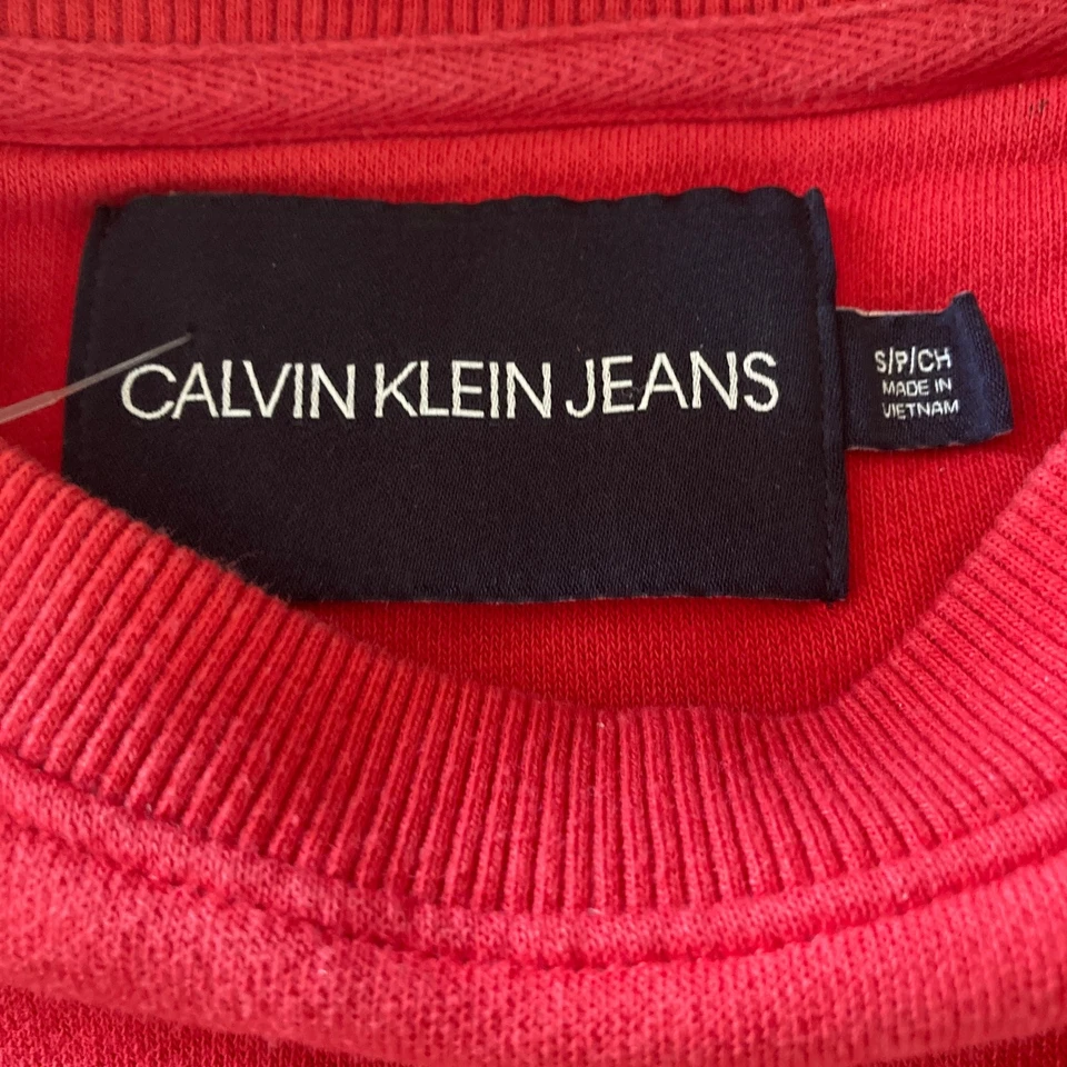 Calvin Klein Sweatshirt Small Chenille Monogram Logo Fleece Pullover Red BLK - Image 4 of 4