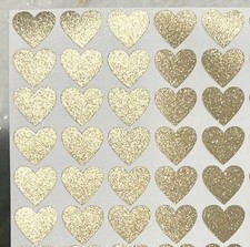 Gold Glitter Heart Stickers - 1/4" to 3 inch - Cute  Sparkly 