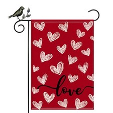 Valentine's Day Red White Love Hearts Garden Flag 12 x 18 Inch 12"x18" Red 2