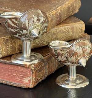 Pair Rare Philmore Mounted Silver Plated Turban Shell Salt Cellars Italy 2.5”