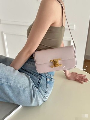 CELINE Triomphe Shoulder Bag Sakura Pink Shiny Calfskin Gold Hardware Auth