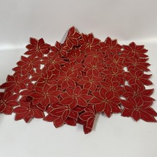 Red gold table runner christmas cut out holiday poinsettia floral 36x15
