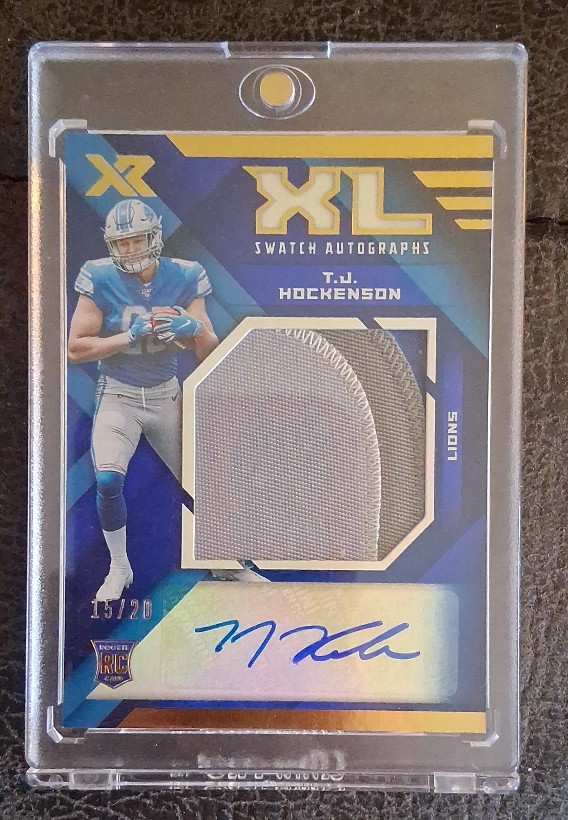 TJ Hockenson Panini XR Rookie XL Swatch Autographs #RXL10 Blue