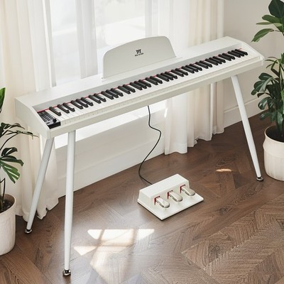 MUSTAR White 88 Key Semi Weighted Digital Piano Dual Keyboard MIDI,Triple Pedal
