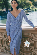 NWT ANN TAYLOR COLONY BLUE STRIPED ASYMMETRIC SHIRTDRESS DRESS SZ 10P 10 PETITE