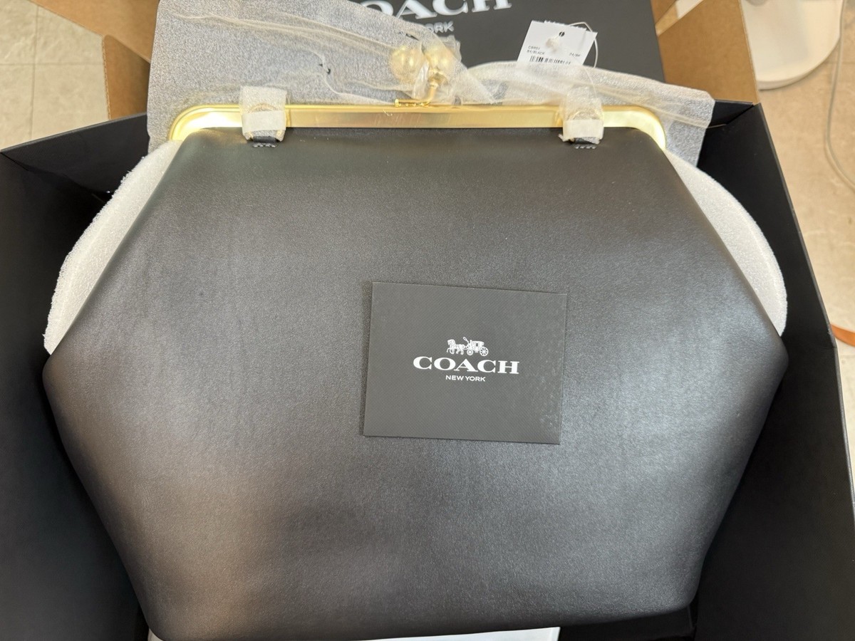 Coach Large Kisslock Frame Bag CBR51 B4/BK Black Brass Leather | eBay