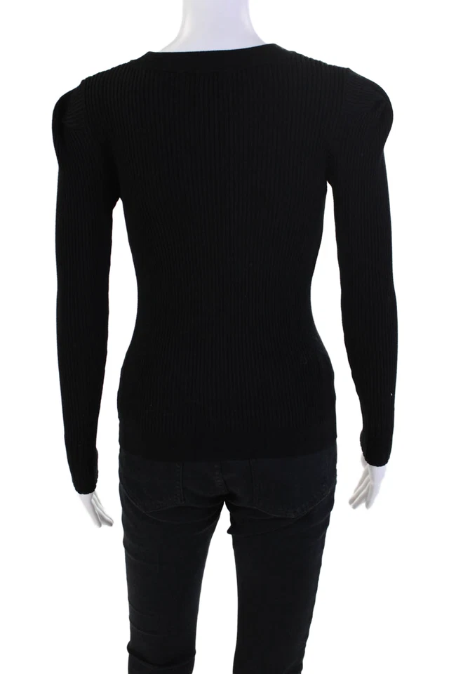 Top tejido 525 America para mujer manga larga texturizado cuello redondo negro talla XS Foto 3 de 4