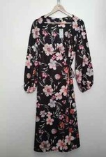NEW RIVER ISLAND Size UK 18 Black Floral Long Sleeved Dress NEW WITH TAG 