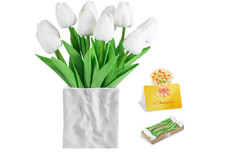 10pcs Real Touch Tulips Artificial Flowers, Faux Tulips 14" PU for Easter Decor