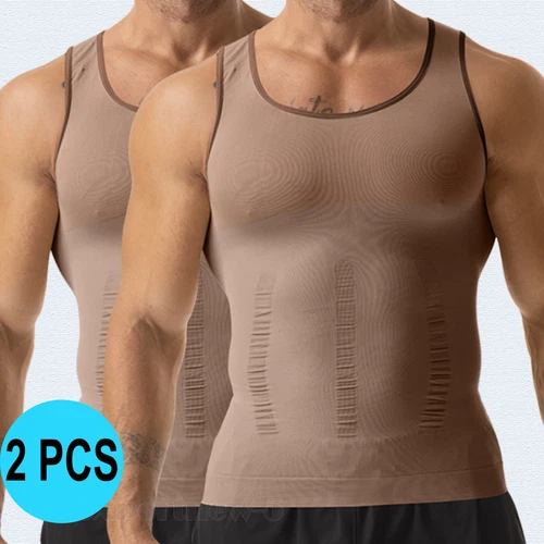 Men's Slimming Body Shaper Belly Chest Compression Vest Girdle T-Shirt Tank Top - Picture 32 of 33