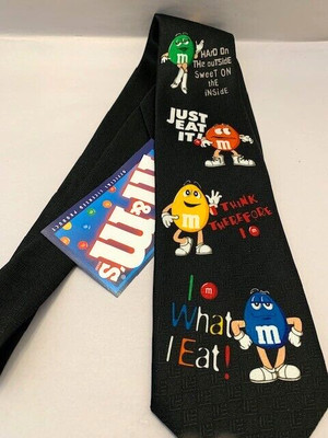M&Ms Necktie Characters Slogans All Over Print Black Novelty Candy NEW w Tag VTG