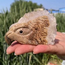 230g Natural Agate Cluster Quartz Hand Carved Eagle Skull Reiki Crystal Decor 