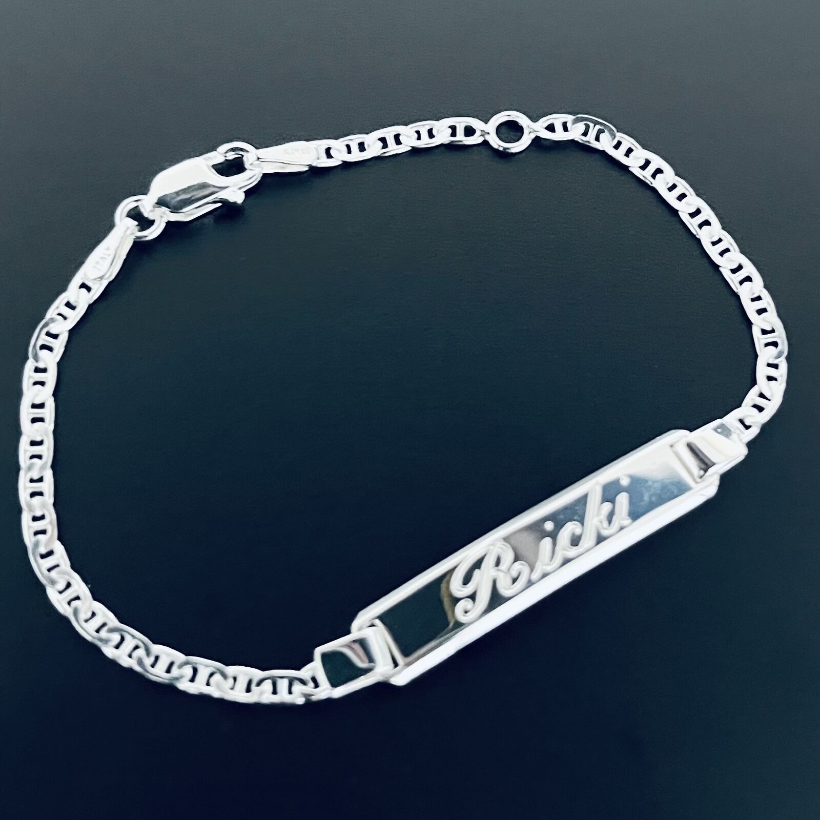 925 Sterling Silver Mariner Link Childrens or Baby ID Bracelet Free Engraving