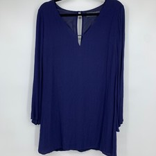 ASTR womens medium dress blue sheath lined flowy vneck flared sleeves boho