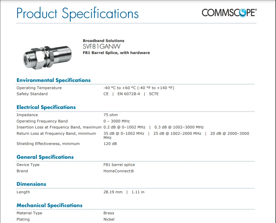 2-piece CommScope SVF81GANW 3GHz Coax Barrel Splice Connectors w/Nuts & Washers - Image 3 of 4