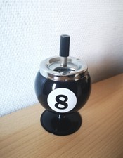Cendrier sur Pied Boule de Billard Noir Numéro 8 H.16,5 cm Bouton Poussoir TBE 