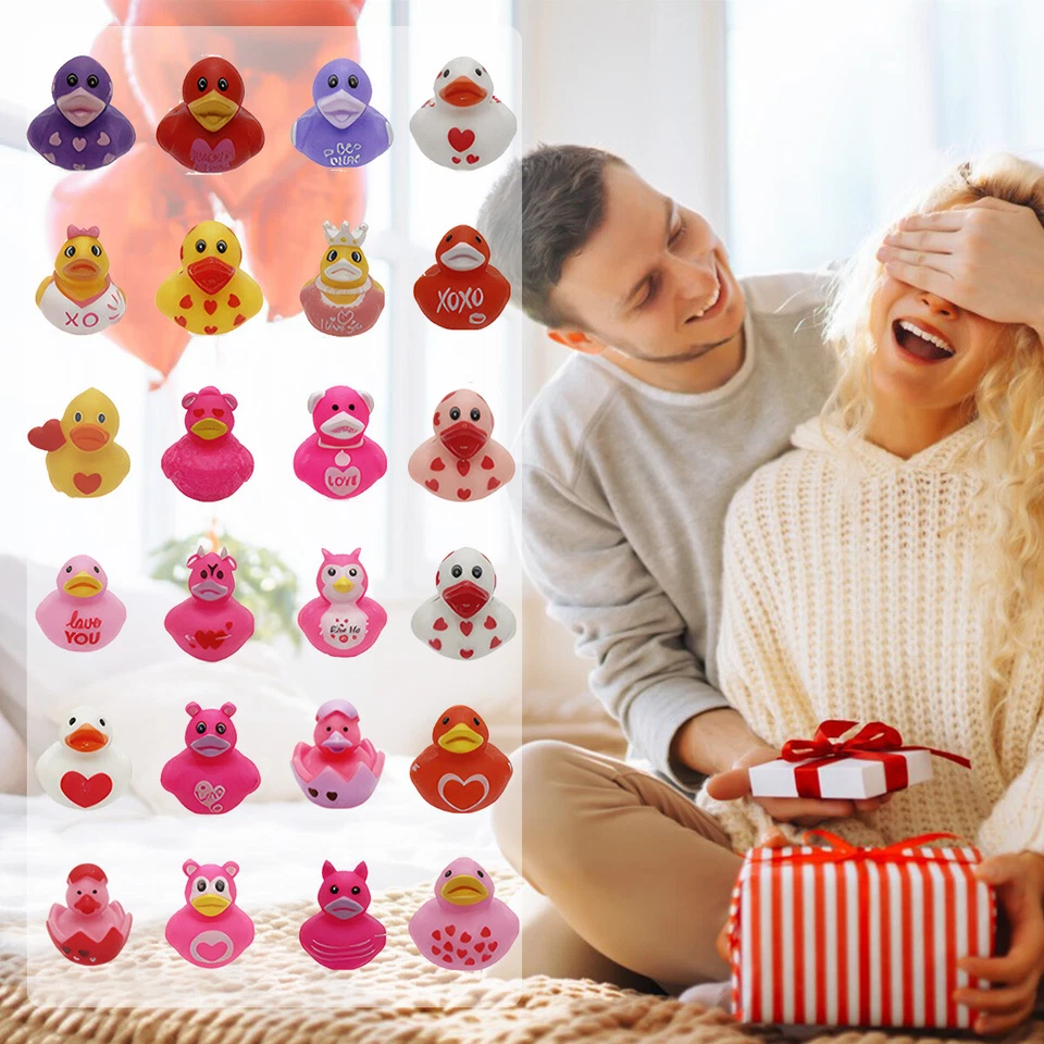 24Pcs Rubber Ducks Valentines Theme Rubber Ducks in Bulk Valentines Kids Gifts - Image 2 of 4