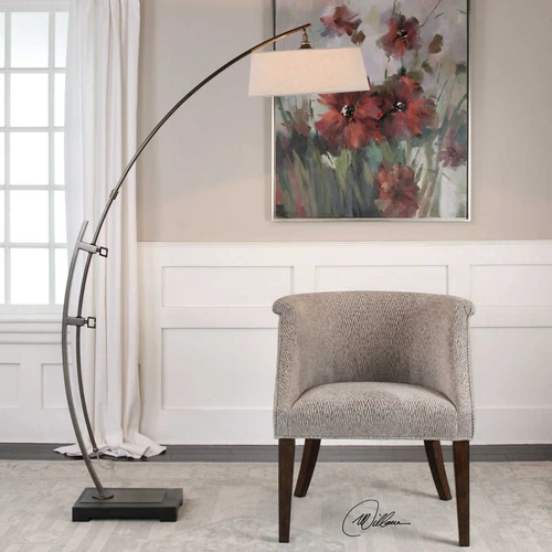CALOGERO MID CENTURY INDUSTRIAL INSPIRED ADJUSTABLE CURVED FLOOR LAMP 28135 - Picture 1 of 4
