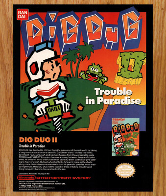 Nintendo Dig Dug II Bandai Trouble in Paradise- Video Game Print Ads Poster 1989