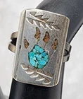 Vintage Chip Inlay Native American Sterling Silver Ring Size 5.5