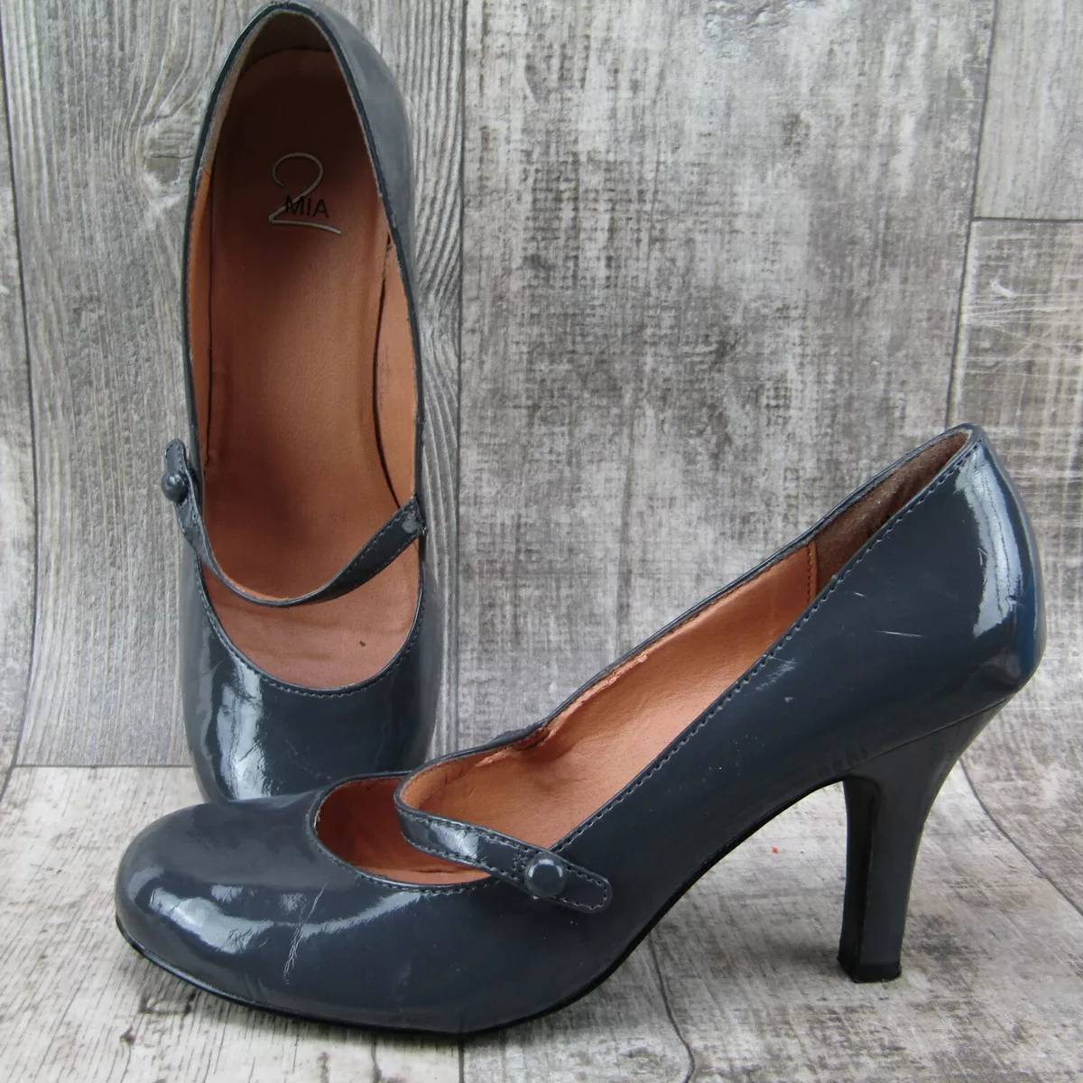 Women s Mia2 Pump Heels Size 8 1 2 M Gray Patent Mary Jane Shoes