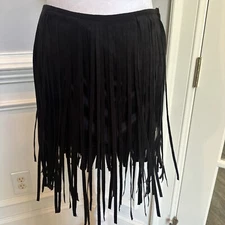 San Joy Fringed Mini Skirt Black Zipper Closure Small