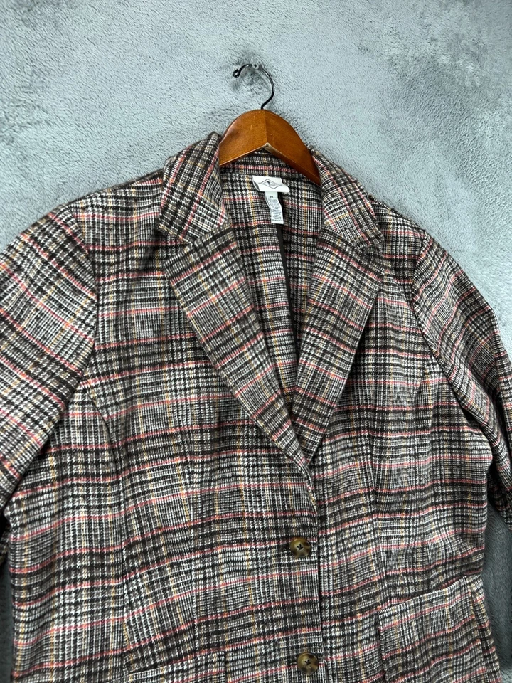 Blazer Chaquetas St Johns Bay Mujer 16 Pata de Gallo Marrón Mezcla de Lana Abrigo Damas Foto 2 de 4