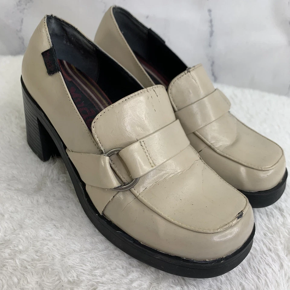 Mocasín Mudd De Colección Y2K Oxford Penny Grueso Plataforma Zapatos 6.5 Años 90 Beige Grunge Foto 4 de 4
