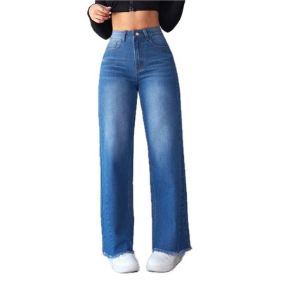 Womens Jeans High Waist and Wide Leg Fashion Straight Jeans Non-elastic Denim Pa